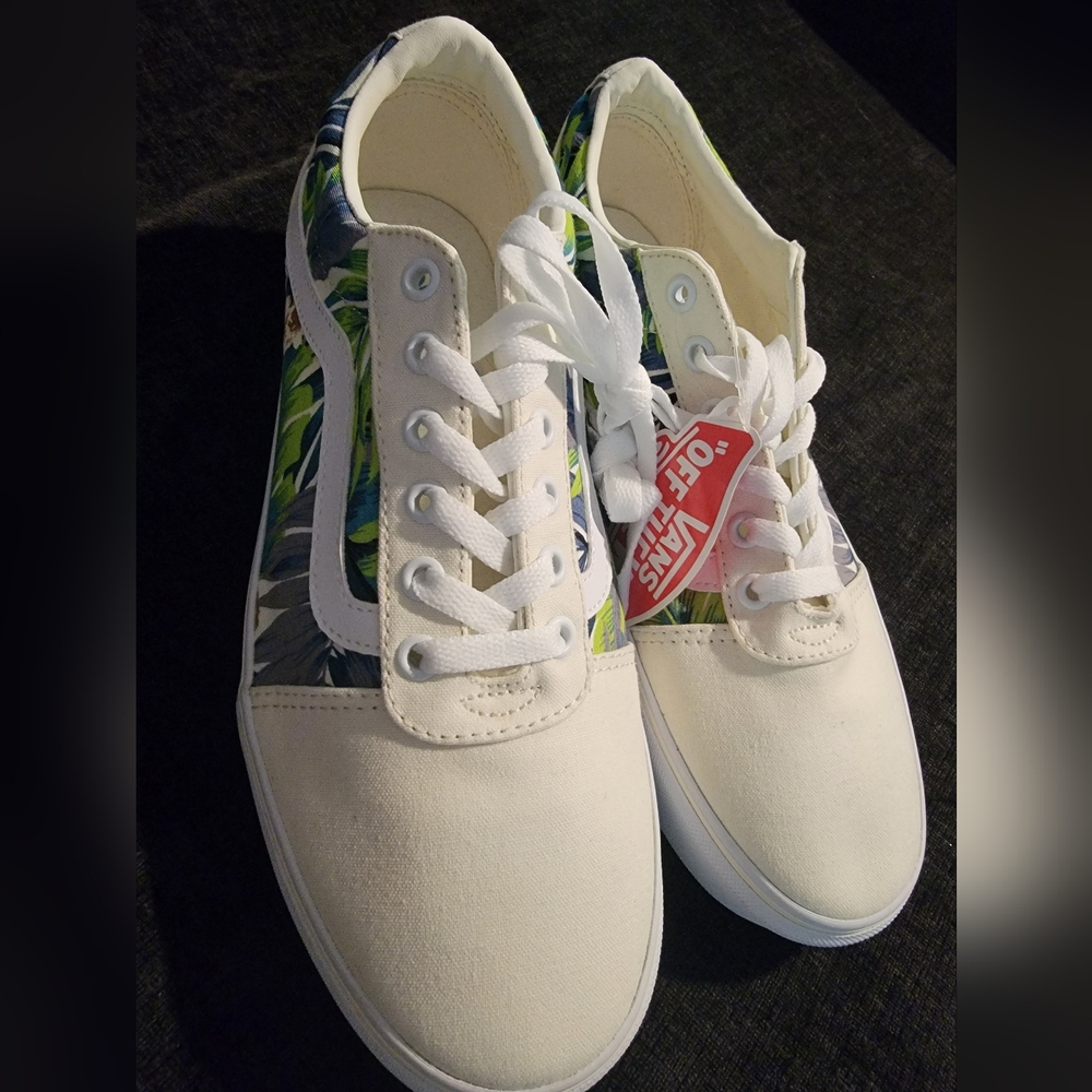 Vans White and Green Tropical Sneakers